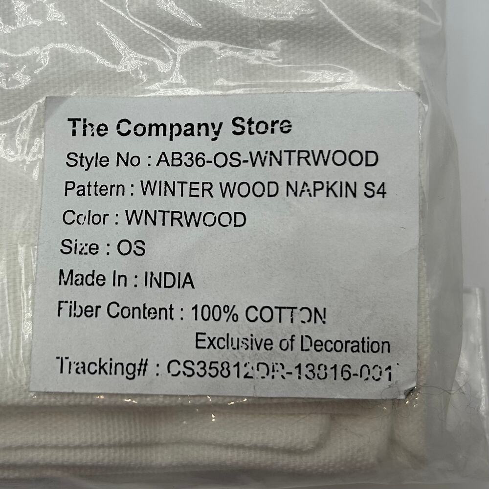 NEW 8 The Company Store Winter Wood Cloth Dinner Napkins 9"x9" 100% Cotton - Picture 4 of 5